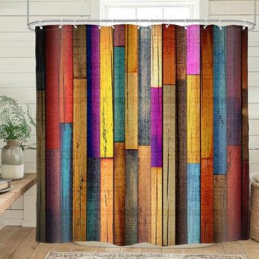Imagem de Glawry Cortina de chuveiro multicolorida para porta de celeiro rústica colorida fazenda de madeira vintage madeira de celeiro ocidental fazenda de madeira 182 cm L x 182 cm C acessórios de banho arte