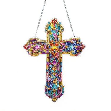 Imagem de IASINN Kit de pintura de diamante cruz 5D diamante arte kits para adultos iniciantes, forma especial cristal diamante artesanato ornamento pendurado sinal para casa parede janela