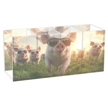 Imagem de TSENQUE Cool Pigs, óculos de sol, porta-canetas para mesa, decoração de casa, artesanato, porta-canetas de acrílico, lápis, armazenamento de papelaria