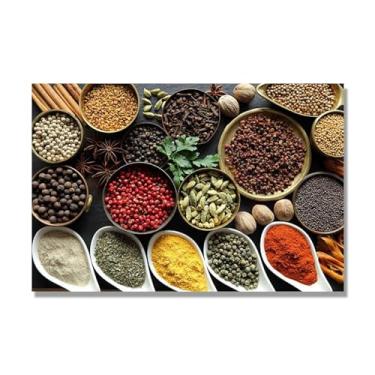 Imagem de Arte de parede em tela colorida para especiarias e colher de tempero | Decoração de cozinha vintage | Arte moderna para casa e sala de jantar. C31. 30 x 45 cm-11,8 x 17,7 pol. Somente tela