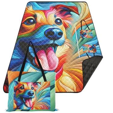 Imagem de TSENQUE Manta de praia colorida de arte moderna à prova de areia, impermeável, tapete de acampamento infantil estampado para grama, cobertor de piquenique fofo, dobrável, 203 x 152 cm