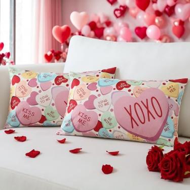 Imagem de OTOSTAR Conjunto de 2 capas de almofada para dia dos namorados, 30 x 50 cm, rosa, coração, aniversário, casamento, decorativas, capas de almofada de inverno e férias para sofá