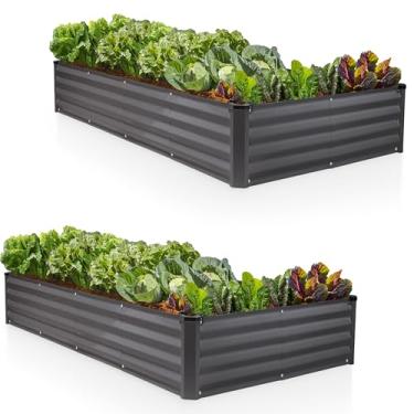 Imagem de Plant & Plot Canteiros elevados galvanizados para jardim ao ar livre // 8 × 4 × 1 pés (pacote com 2) canteiros elevados para jardinagem, legumes, flores // Caixa de jardim de metal grande // Design