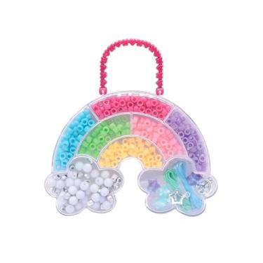 Imagem de Kit de Miçangas Arco-Íris com Maleta, Aproximadamente 500 Peças, Colorido, Material Metal e Acrílico, Crie Mais de 10 Acessórios, Idade Recomendada +4 Anos