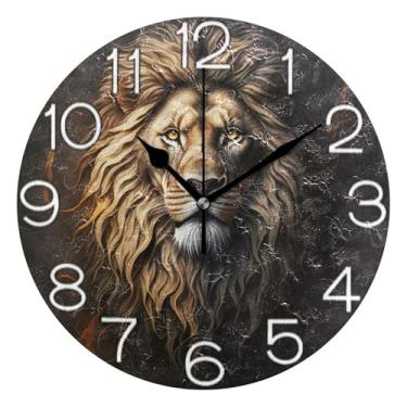 Imagem de GAIGEO Relógio de parede analógico decorativo operado por bateria relógio de sala de aula, decoração de parede retrô moderna art déco, arte impressa de leão bege legal, 25 cm, ponteiros pretos