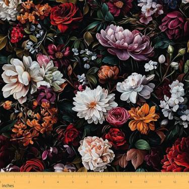 Imagem de Erosebridal Tecido Hortênsia por Yard Rosa Vermelha Impermeável Tecido Exterior Folhas Botânicas Primavera Peônia Tecido Estofado Flores Lindas Jardim DIY Decoração Artística, 3 metros