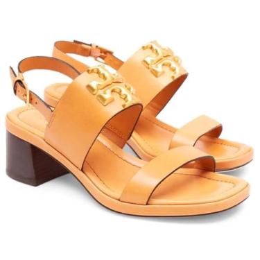Imagem de Tory Burch Sandálias femininas de salto Eleanor, couro brandy, Brandy, 36