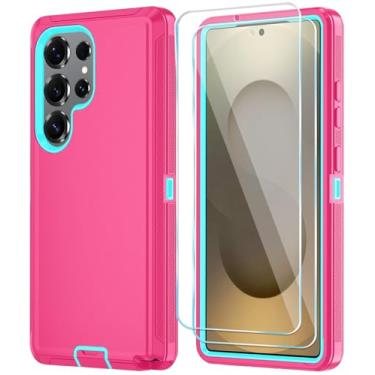 Imagem de ONOLA Capa para Samsung Galaxy S25 Ultra com protetor de tela HD [não serve para S25 / S25 Plus], para Samsung S25 Ultra, [3 em 1] Capa de telefone resistente (azul rosa)