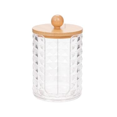 Imagem de Organizador de cotonete de algodão transparente com tampa, caixa de armazenamento de almofada de algodão de maquiagem, bancada de acrílico feminina, organizador de cosméticos para mesa, círculo