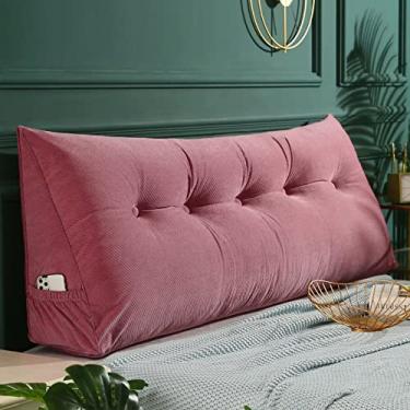 Imagem de Almofada triangular para cabeceira com capa removível, almofada de leitura triangular, almofada de cabeceira de cunha de cor sólida para cama, sofá, quarto, rosa, 150 x 50 x 20 cm