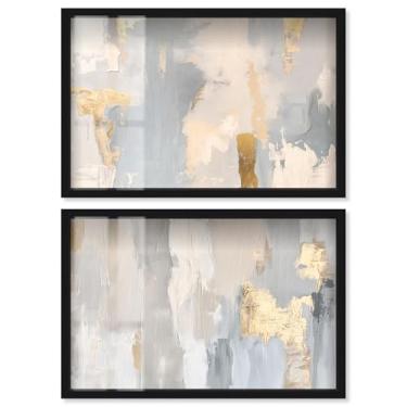 Imagem de Neutral Luxe Living Shadowbox Print Wall Art Conjunto de 2 por Art Remedy, moldura preta, 78 x 53 cm