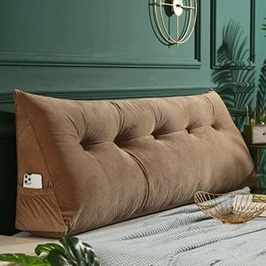 Imagem de Almofada triangular para cabeceira com capa removível, almofada de leitura triangular, almofada de cabeceira de cunha de cor sólida para cama, sofá, quarto, café claro, 150 x 50 x 20 cm