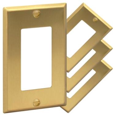 Imagem de Rio Salto Placa de parede com interruptor de luz dourada para decoração de metal latão ou placa de tomada tamanho padrão receptáculo único capas de balancim 1 grupo 11,4 cm x 7 cm (pacote com 4)