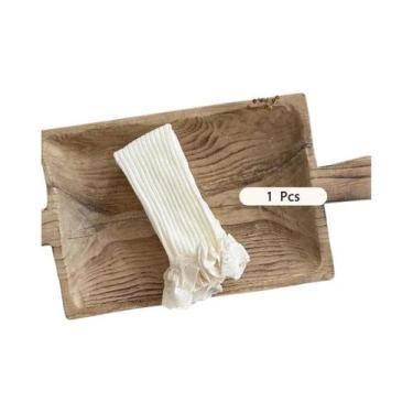 Imagem de Leggings De Algodão Listradas Para Meninas Bebês Com Punho De Renda Ca