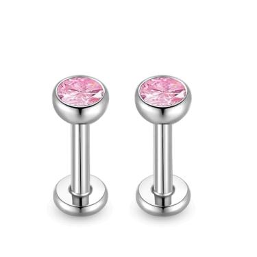 Imagem de BelezaDosas Brincos de titânio Threadless 18G nariz stud 20G Flat Back Earrings Tiny CZ Small Nose Ring Helix Cartilage Tragus Conch Labret 16G Medusa Monroe Piercing Jewelry, Small, Titânio, Zircônia