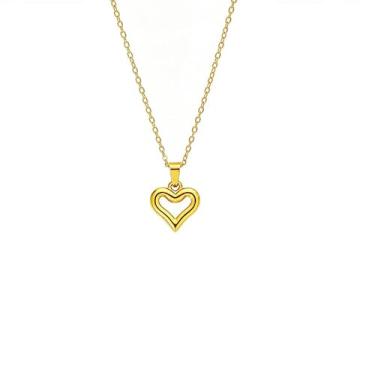 Imagem de ONLYJUMP Colar feminino banhado a ouro 14K delicado com pingente de coração de strass colar com pingente de coração duplo, Large, Liga de aço, Zircônia cúbica