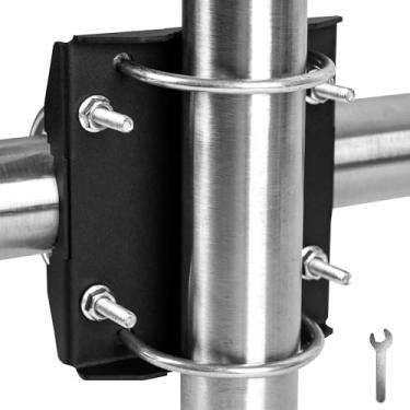 Imagem de KSWLOR Kit de suporte cruzado de mastro de antena para tubos OD de 4,4 cm a 5 cm com placa de ângulo reto resistente e parafusos em U de ferragens de montagem com acabamento antiferrugem para antena
