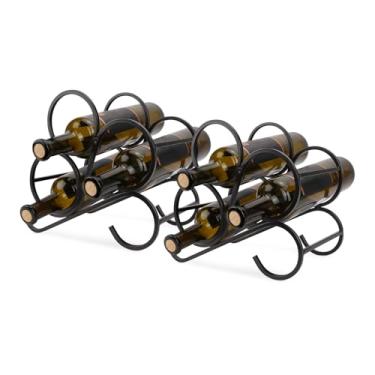 Imagem de IUMLXJO 2 suportes de vinho, bancada, 4 garrafas, suporte de garrafa de vinho de mesa pequena de metal, suporte de armazenamento independente para armário, barra de despensa, sem necessidade de