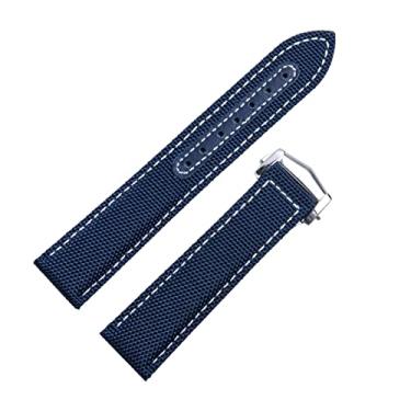 Imagem de SOMKB Pulseira de relógio de lona de nylon de 20 mm e 22 mm para pulseira Omega Seamaster 300 AT150 em tecido de couro AQUA TERRA150 fivela de implantação (cor: fivela prata azul, tamanho: 22 mm)