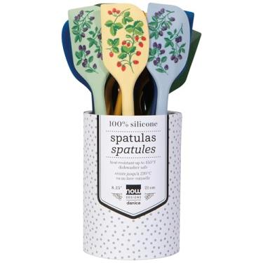 Imagem de Now Designs Conjunto de 18 mini espátulas Berry Bramble, estampas sortidas, pode ser lavado na lava-louças, seguro para o calor a 120 °C, CDU compacto de 8,3 cm x 12 cm, espátulas de 21 cm