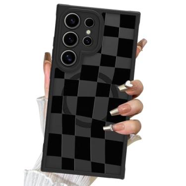 Imagem de DOTARA Capa magnética para Samsung Galaxy S24 Ultra de 6,8 polegadas, compatível com Magsafe preto quadriculado padrão quadriculado translúcido fosco câmera à prova de choque capa de telefone fina