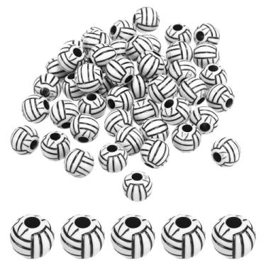 Imagem de Generic Contas de bola esportiva de 12 mm, 50 peças de contas de vôlei de acrílico a granel redondas esportivas espaçadoras para artesanato faça você mesmo pulseira colar, preto e branco