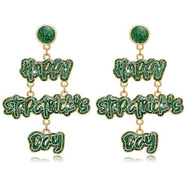 Imagem de Brincos de Dia de São Patrício, brincos de trevo para mulheres, brincos irlandeses da sorte, brincos pendurados com contas verdes de São Patrício acessórios presentes, Zinco Zinco Contas, Strass