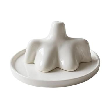Imagem de predolo Porta-incenso em cerâmica, estatueta decorativa para mesa, presente ideal para o Dia dos Namorados, escultura para escritório, spa e sala de estar, Branco