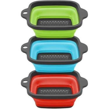 Imagem de Escorredor Retrátil Dobrável Quadrado de Silicone, Multiuso com Alças Antiderrapantes, Verde Azul Vermelho, para Macarrão Frutas Legumes Salada, Unidade.