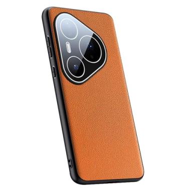 Imagem de LTLMYDAM Capa de proteção de lente para Huawei Pura 80 Ultra/80 Pro/80Pro+/80, capa de textura de lichia de couro vegano, estilo empresarial, fina, capa antiqueda, laranja, 80