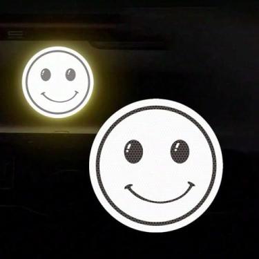 Imagem de Adesivos refletivos de rosto sorridente - adesivos de segurança para mochilas, bicicletas, capacetes e equipamentos, material de PVC durável, fácil de instalar e remover, alerta noturno para
