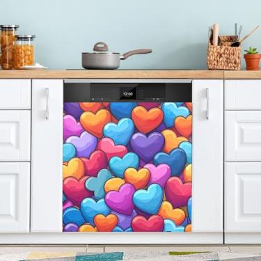 Imagem de ATTX Capa magnética colorida com estampa de corações de amor | Adesivo decorativo de eletrodomésticos de 58 x 66 cm para armários domésticos e eletrodomésticos #22