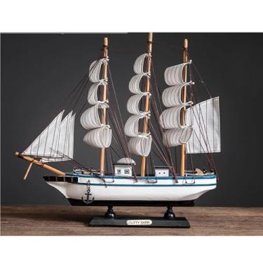 Imagem de shuicui Decoração de modelo de veleiro 32 cm decoração de casa mesa de decoração de quarto infantil para homens e mulheres esculpida à mão barco mesa armário de TV branco lembrança