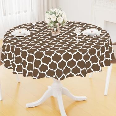 Imagem de Smiry Toalha de mesa redonda de plástico, toalha de mesa de vinil impermeável com forro de flanela para mesas redondas, limpa e à prova de derramamento para jantar, acampamento, ambientes internos e