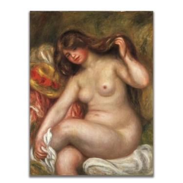 Imagem de Yomcut Arte de parede em tela Auguste Renoir - pôster La Baigneuse retratos de figuras históricas arte impressionista francesa adequada para decorações de parede legais em quartos e banheiros sem