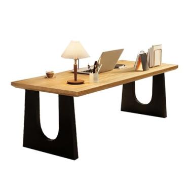 Imagem de Mesa de computador para escritório em casa, moderna, espaçosa, mesa de trabalho, laptop, PC com pernas de aço carbono, escritório doméstico minimalista (natural, P)