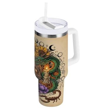 Imagem de SEHANY Copo Skull Gothic de 1,134 g com alça, copo isolado de aço inoxidável de parede dupla, à prova de vazamento, caneca de café isolada para viagem, cabe no suporte de copo de carro