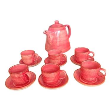 Imagem de Conjunto Chaleira De Cerâmica Com 6 Xícaras Pequenas Vermelho