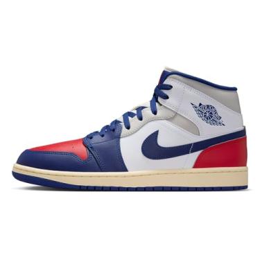 Imagem de Tênis masculino Air Jordan 1 Mid (branco/vermelho universitário/cinza neutro/azul real profundo), Branco/azul real profundo, 41