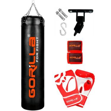 Imagem de Saco De Pancada 180 Cm Gorilla + Luva Bate Saco PRO + Bandagem Elástica 3 MT + Suporte Articulado-Unissex