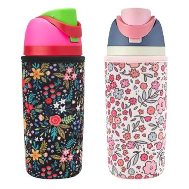 Imagem de Pacote com 2 capas de neoprene fofas compatíveis com Owala Kids de 340 g, 425 g, 473 ml, acessórios para garrafa de água Owala Kids FreeSip e copo de plástico, manga resistente a arranhões para