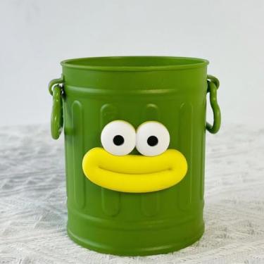 Imagem de Porta-lápis de rosto sorridente verde com desenho animado decorativo para armazenamento de lápis, acessório para escritório, escola, casa, mesa