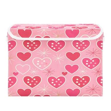 Imagem de Wassud Cestos de armazenamento dobráveis com tampas, corações, fogos de artifício, cestas organizadoras de tecido dobráveis para armário, decoração sazonal de casa 40 x 30 x 30 cm