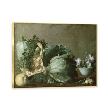 Imagem de NHLDZYH Moldura dourada. Tela de frutas botânicas vintage, impressão de estilo de pintura a óleo vintage, decoração de jantar country de fazenda, pronta para pendurar. A91. 40 x 50 cm.