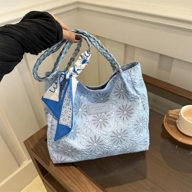 Imagem de Bolsa grande para mulheres, bolsa de ombro espaçosa com fecho de zíper para trabalho, viagens e uso diário, Azul, Bolsa de mão