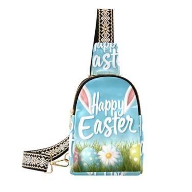 Imagem de CEBUGI Bolsa tiracolo feminina de couro com ovos coloridos de Páscoa, bolsa de peito para caminhadas, viagens ao ar livre