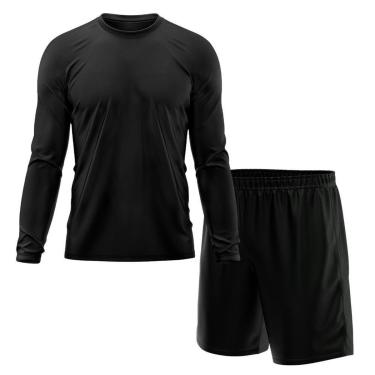 Imagem de Kit Calção Short Futebol Basquete Preto + Manga Longa Masculina Segunda Pele Dry-Masculino
