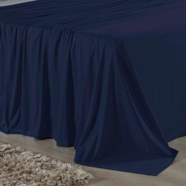 Imagem de Jogo De Cama Casal Viúva Nobre 4 Peças Malha 100% Algodão - Azul-marinho / Cinza