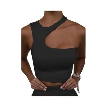 Imagem de Top Cropped Sem Mangas Com Recortes Para Mulheres, Sexy, Sólido, Justo
