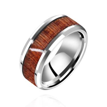 Imagem de Uloveido Aliança de casamento de titânio inoxidável de 8 mm com incrustação de madeira para mulheres e homens Y1539, 7 UK, Metal, Zircônia cúbica